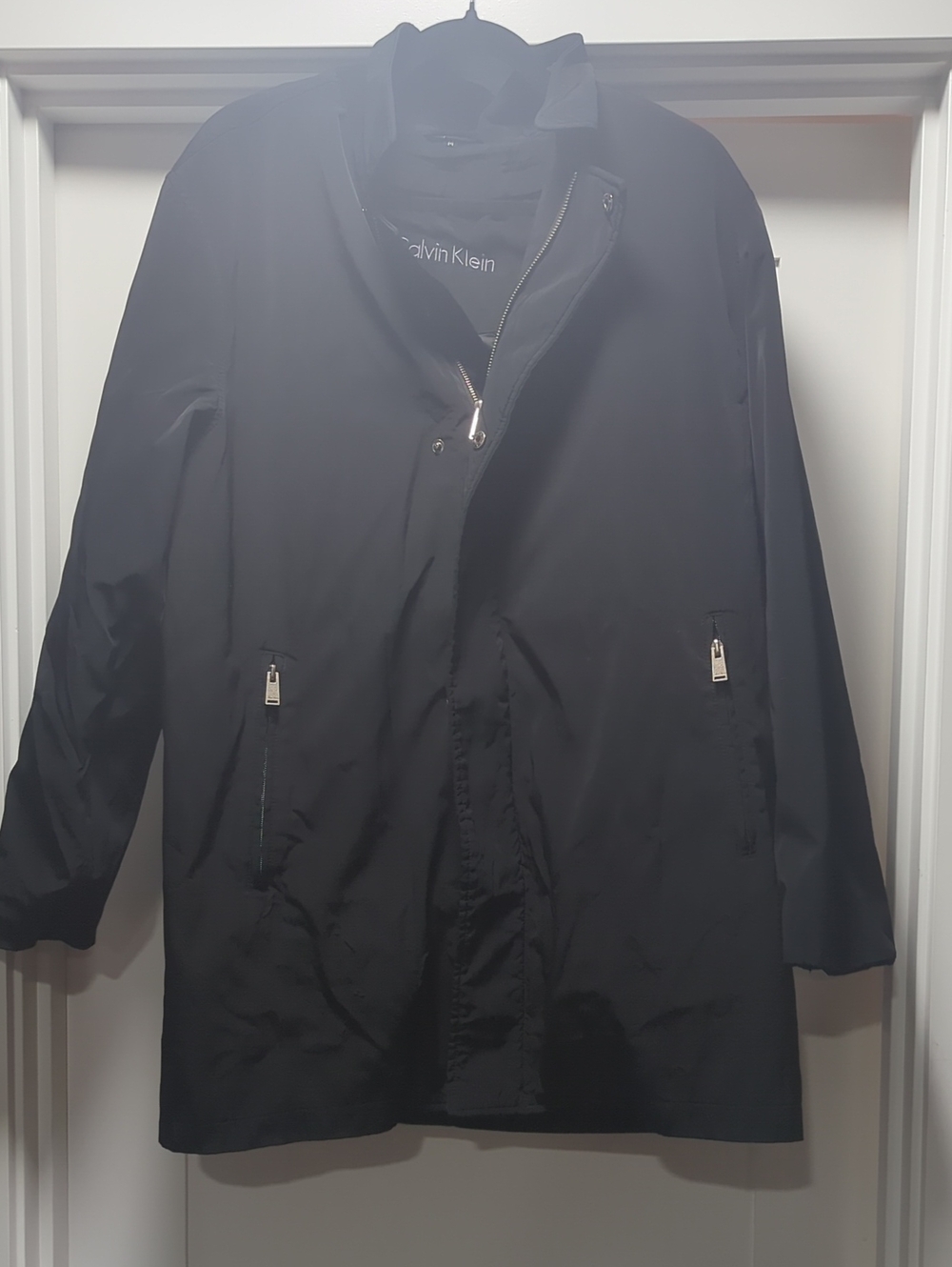 Calvin Klein Men's Black Raincoat with Zip Pockets